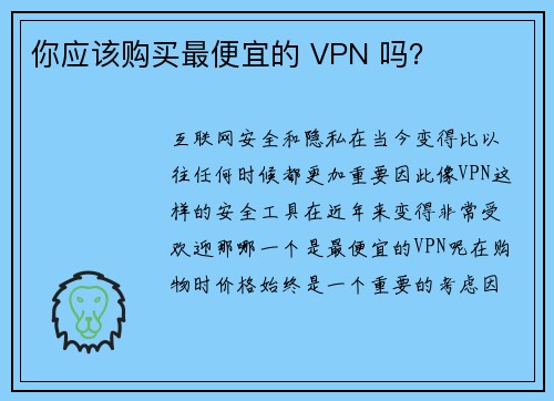 你应该购买最便宜的 VPN 吗？